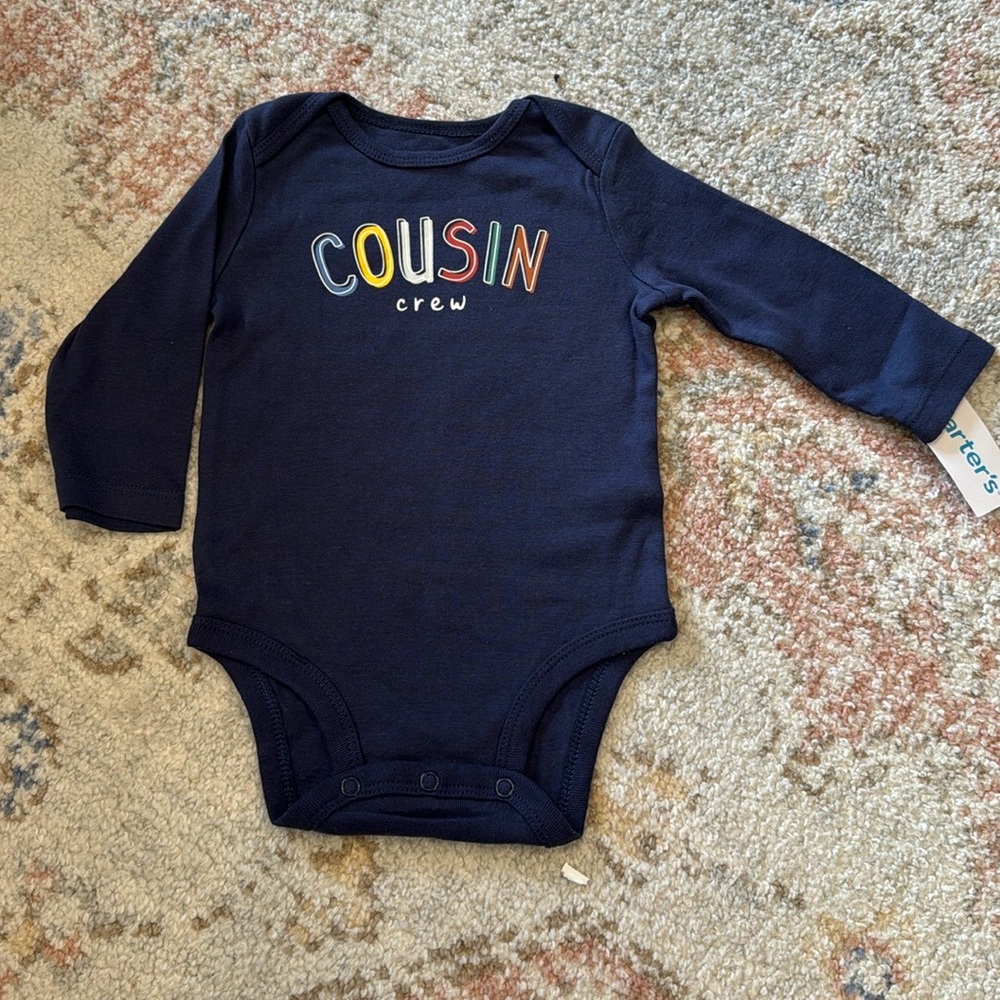 NWT Carter’s Cousin Crew Long Sleeve Bodysuit Navy Baby 6M Graphic One Piece